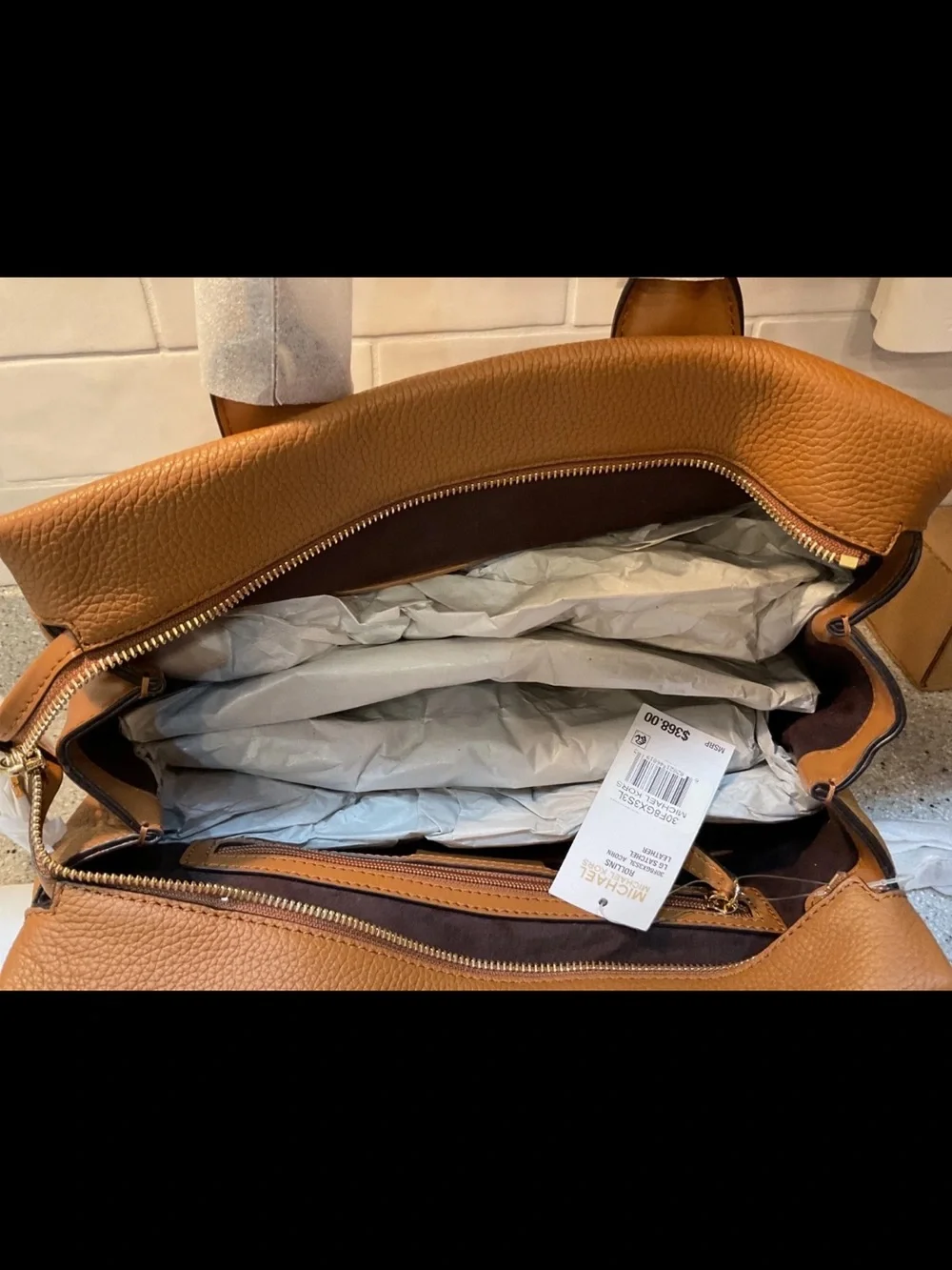 Michael Kors Cognac Leather Satchel with Removable Strap